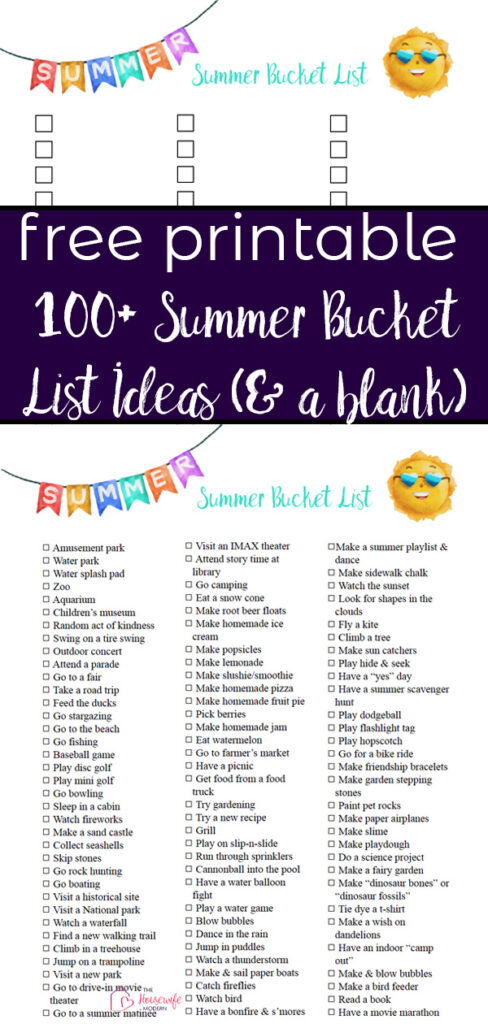 Pin image for free printable summer bucket list