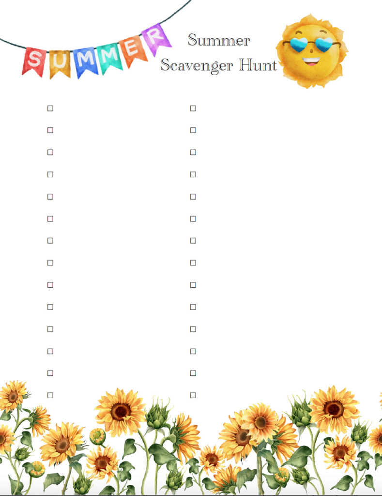Blank summer scavenger hunt