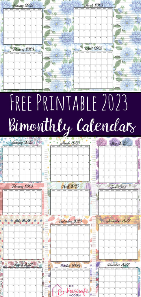 Pin image 2023 Bimonthly Calendars. Preview of each calendar with text overlay.