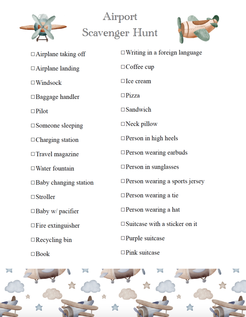 Free Printable Airport Scavenger Hunt