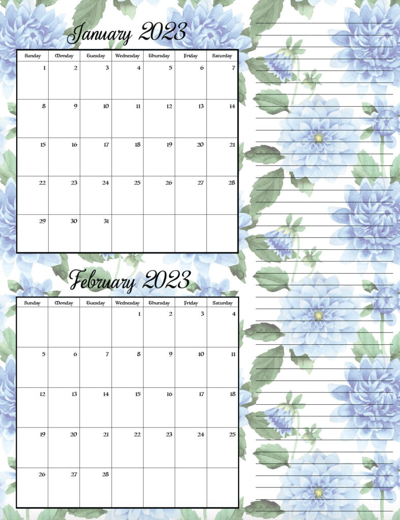 January/February 2023 bimonthly calendar