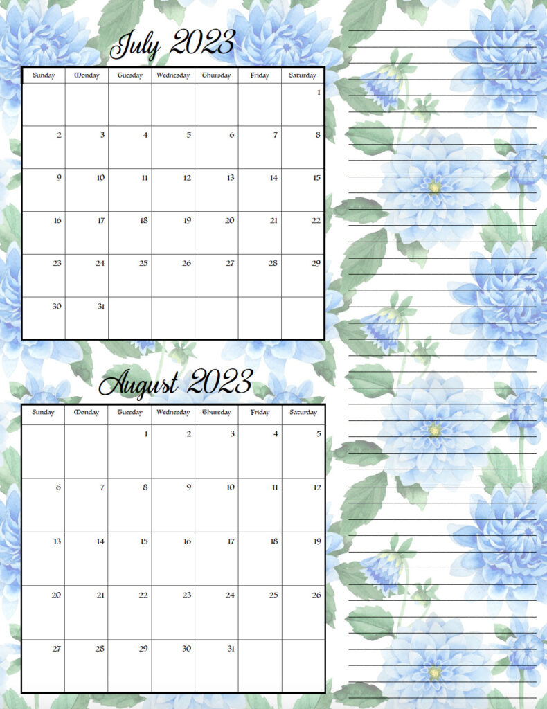 July/August 2023 bimonthly calendar