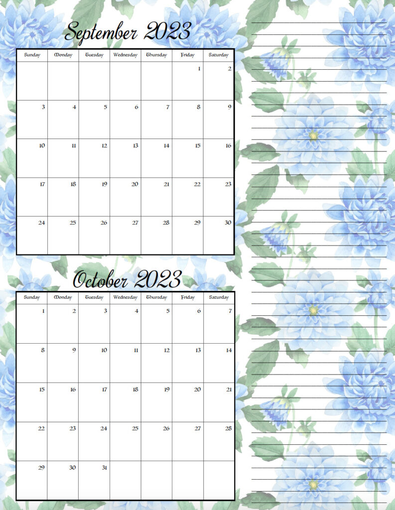 September/october 2023 bimonthly calendar