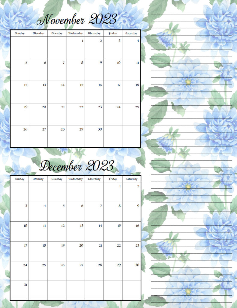November/December 2023 bimonthly calendar