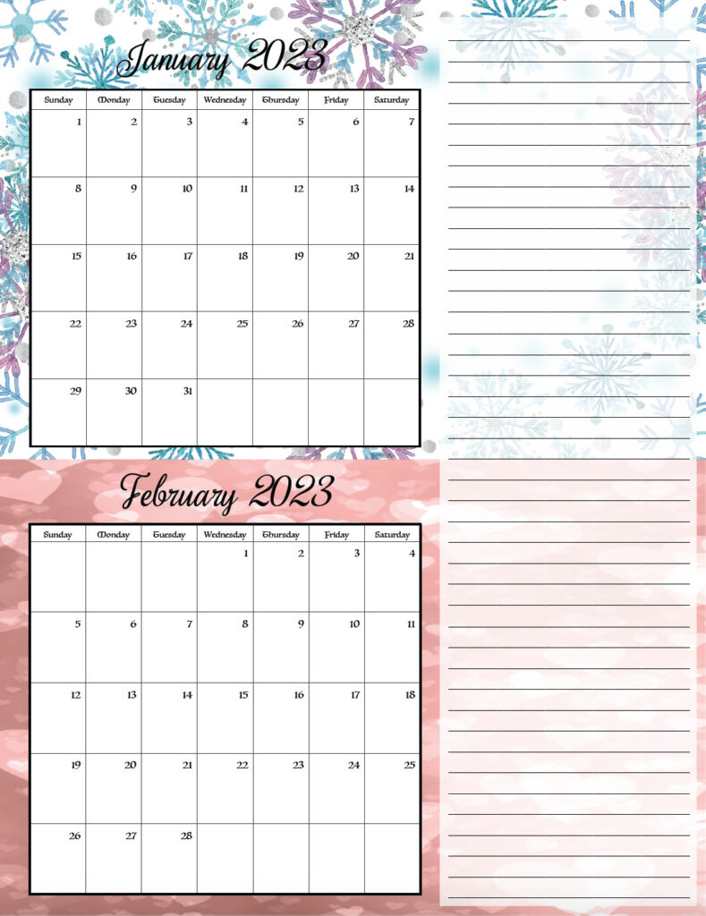 January/February 2023 bimonthly calendar