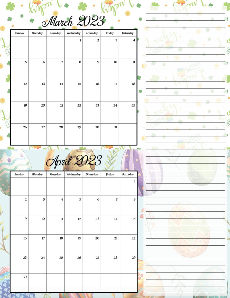 March/April 2023 bimonthly calendar