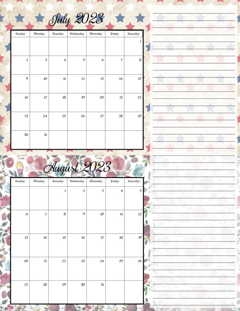 July/August 2023 bimonthly calendar