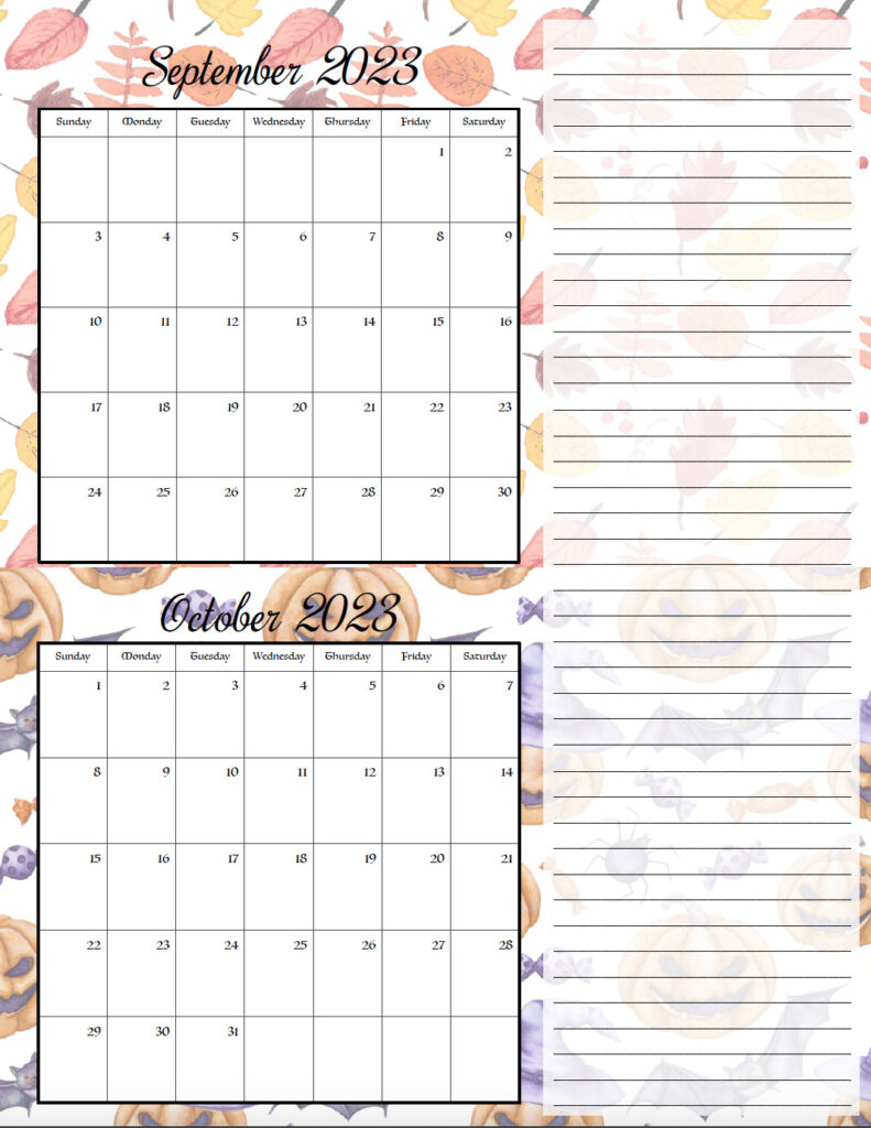 September/October 2023 bimonthly calendar