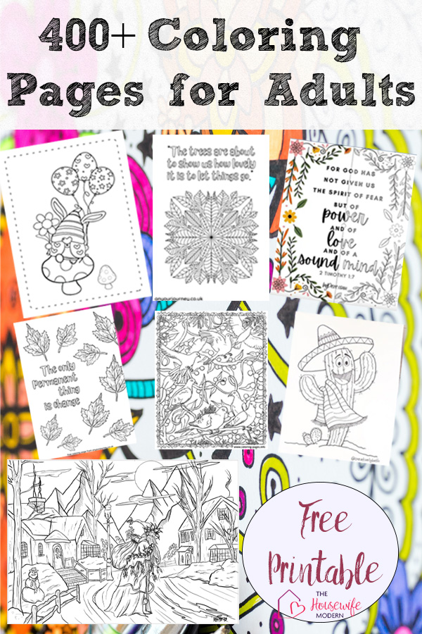 Pin image for free printable coloring pages for adults. Preview of 7 pages with text.
