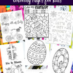 Pin image for free printable coloring pages for kids. Preview of 14 pages with text overlay.