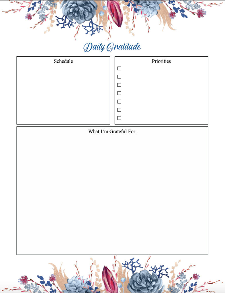 Free printable gratitude journal page. Daily gratitude page