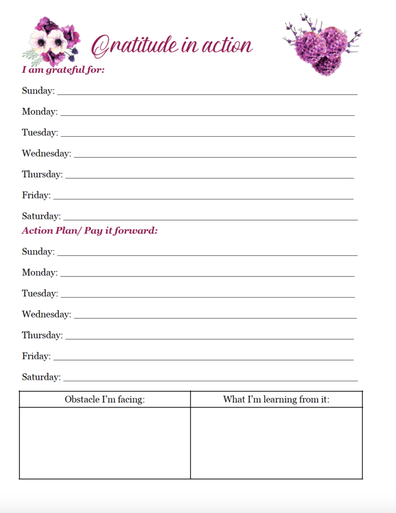 Free printable gratitude journal page. Gratitude in action.
