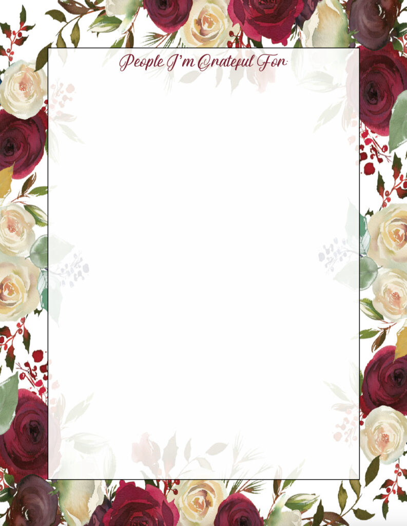 Free printable gratitude journal page. People I'm grateful for.