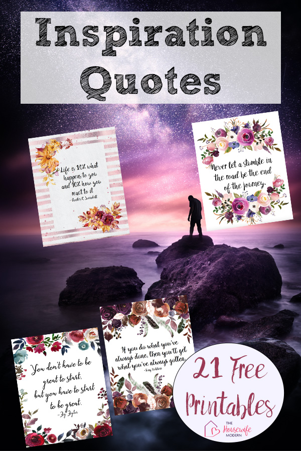 Pin image for free printable inspirational quotes. Preview of 4 images with text overlay.