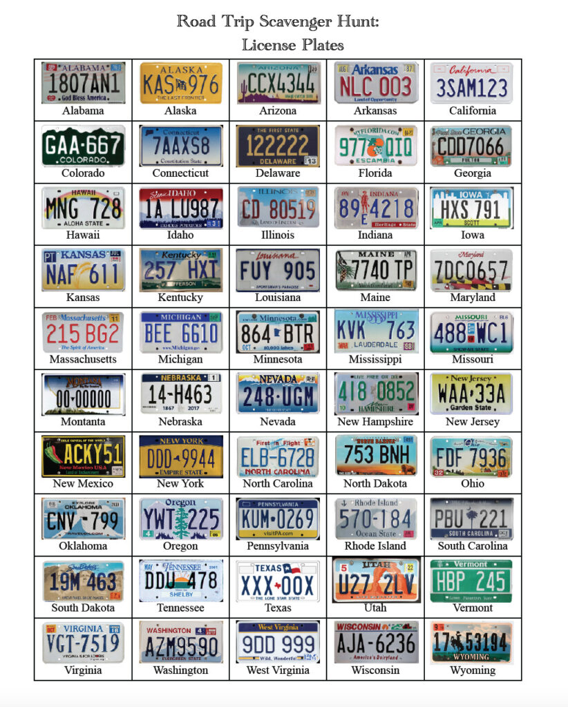 Free Printable License Plate Scavenger Hunt