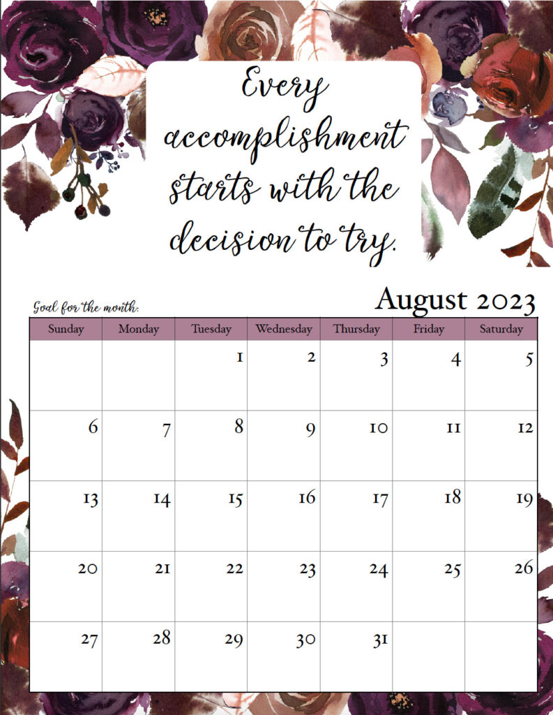 August 2023 calendar