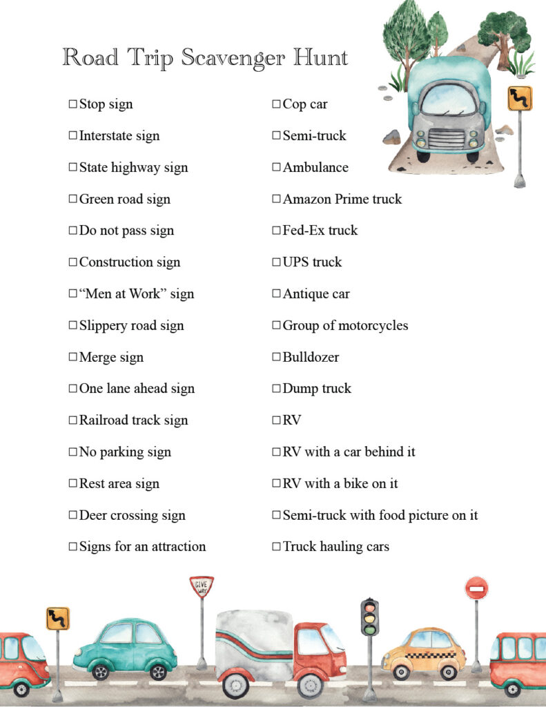 Free Printable Road Trip Scavenger Hunt- page 2