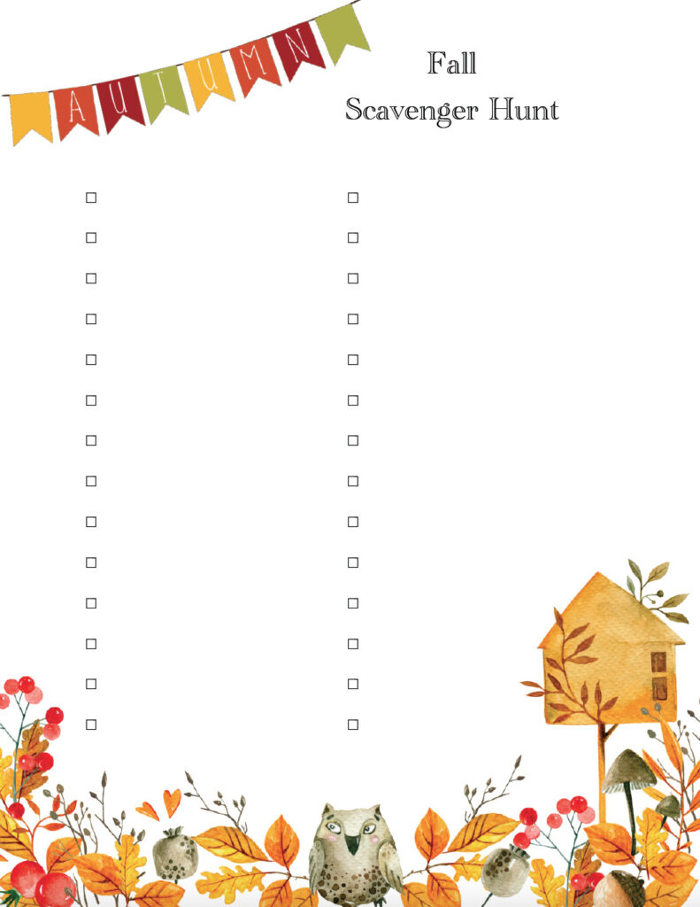 Free printable fall scavenger hunt: blank