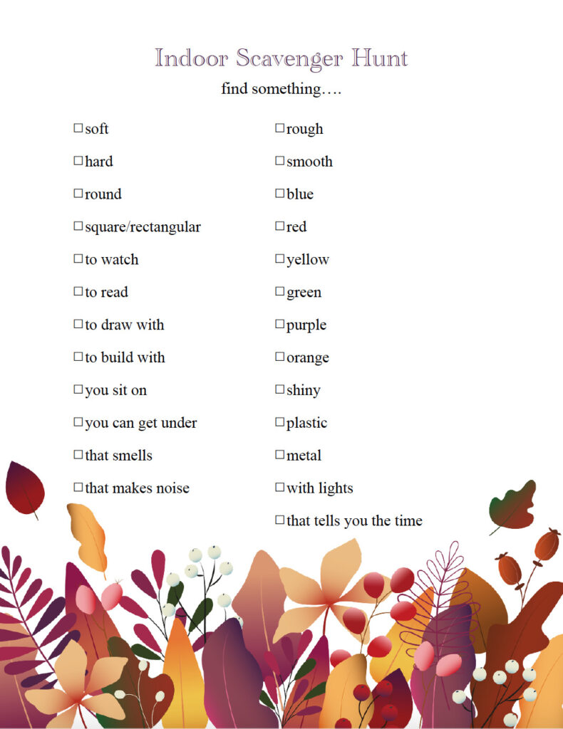 Free printable fall scavenger hunt: indoor version