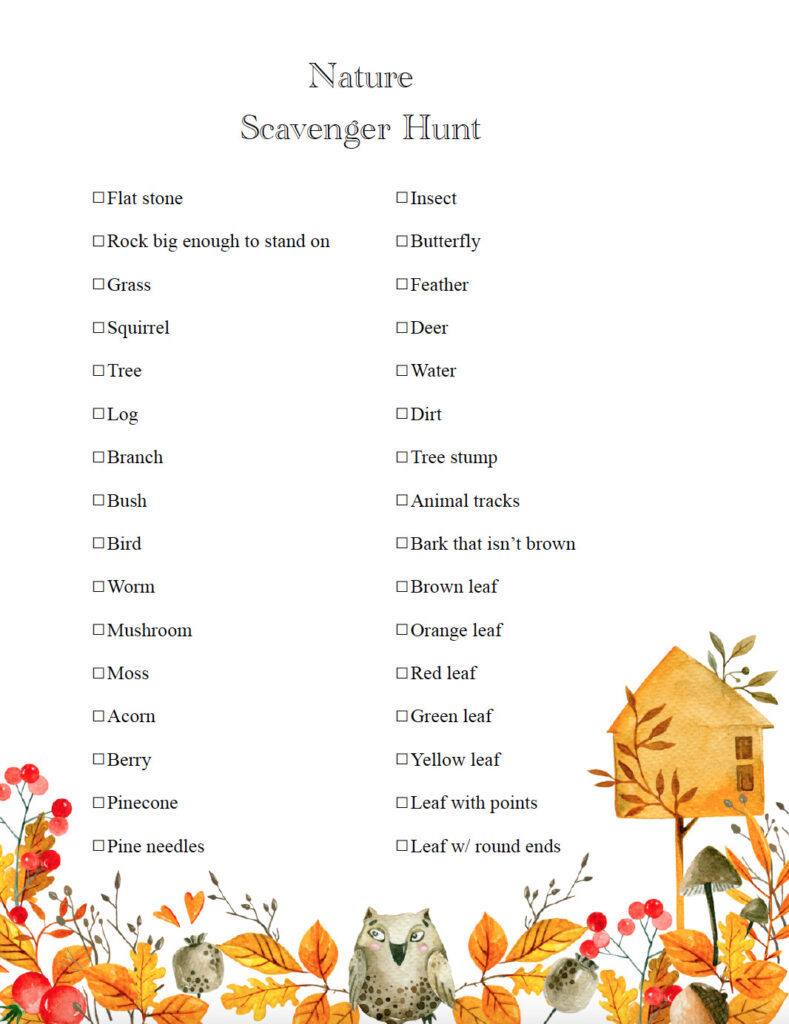 Free printable fall scavenger hunt: nature version