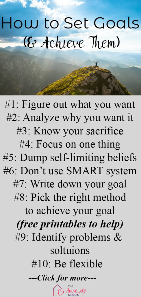 Pin image for how to set goals. List of 10 steps with title &