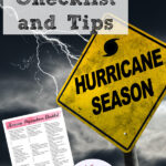 Pin image for Free Printable Hurricane Preparedness Checklist. Sign says hurricane season, preview of checklist, and text overlay.