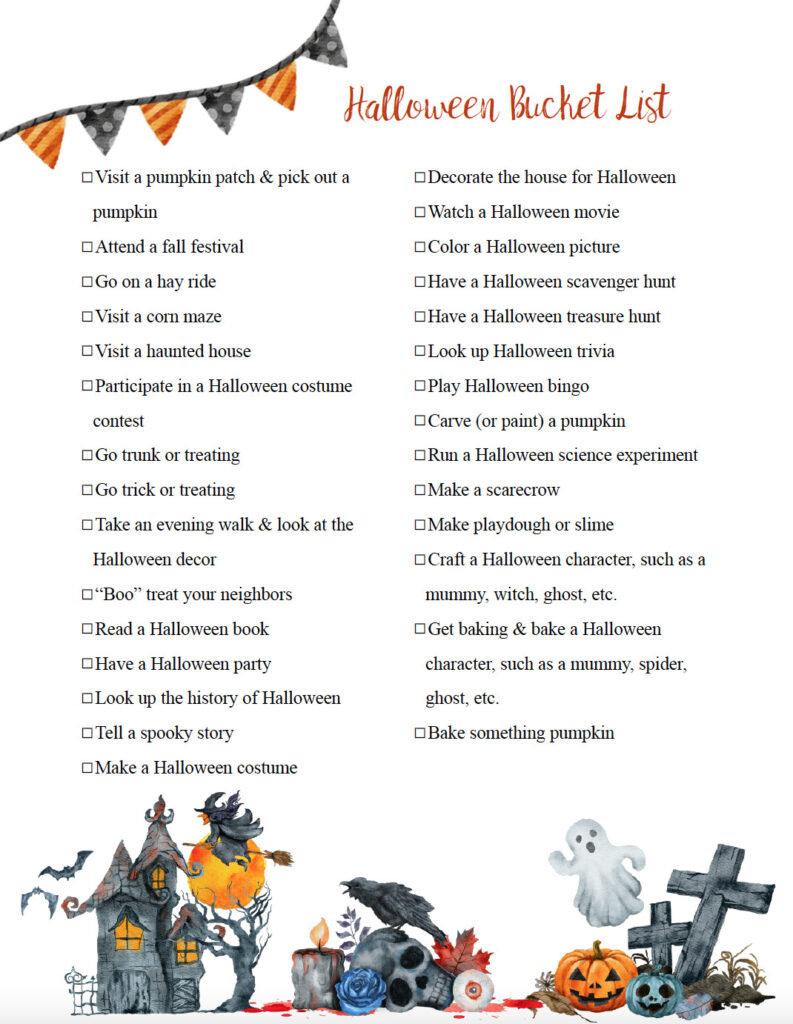 Free printable halloween bucket list