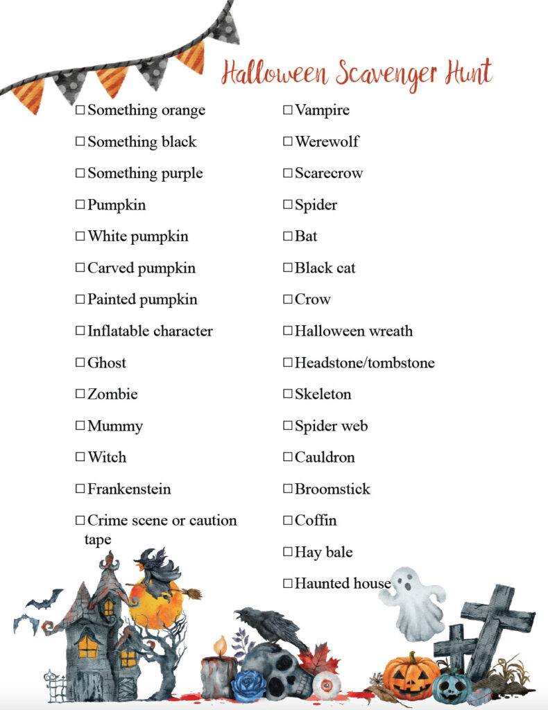 Free printable Halloween scavenger hunt