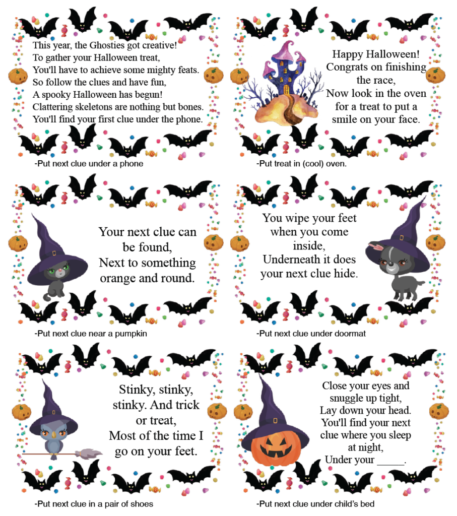 Page 1 of free printable Halloween treasure hunt