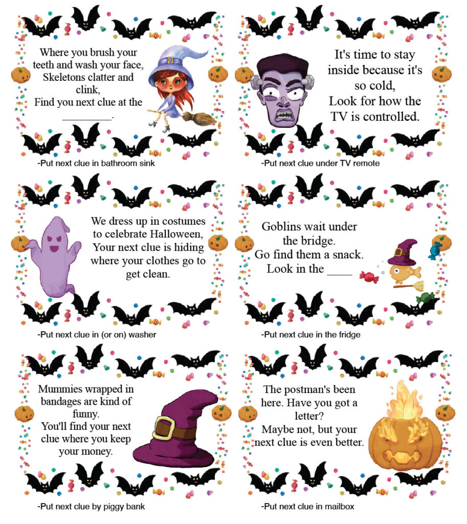 Page 2 of free printable Halloween treasure hunt