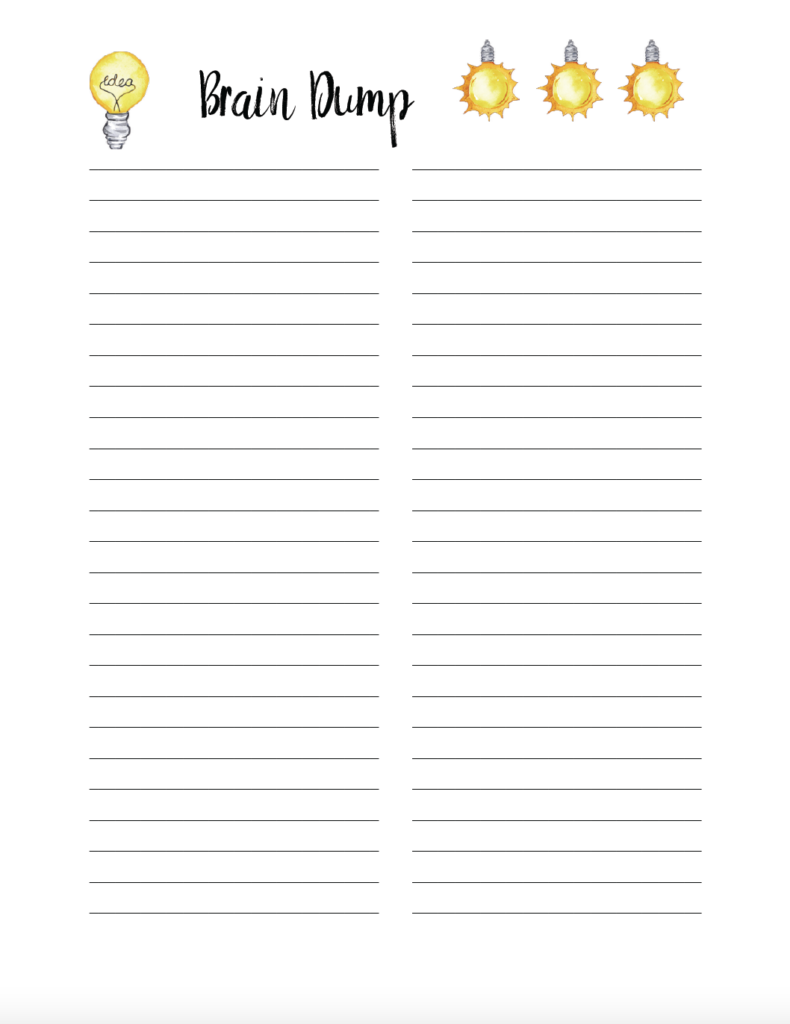 Blank free printable brain dump worksheet