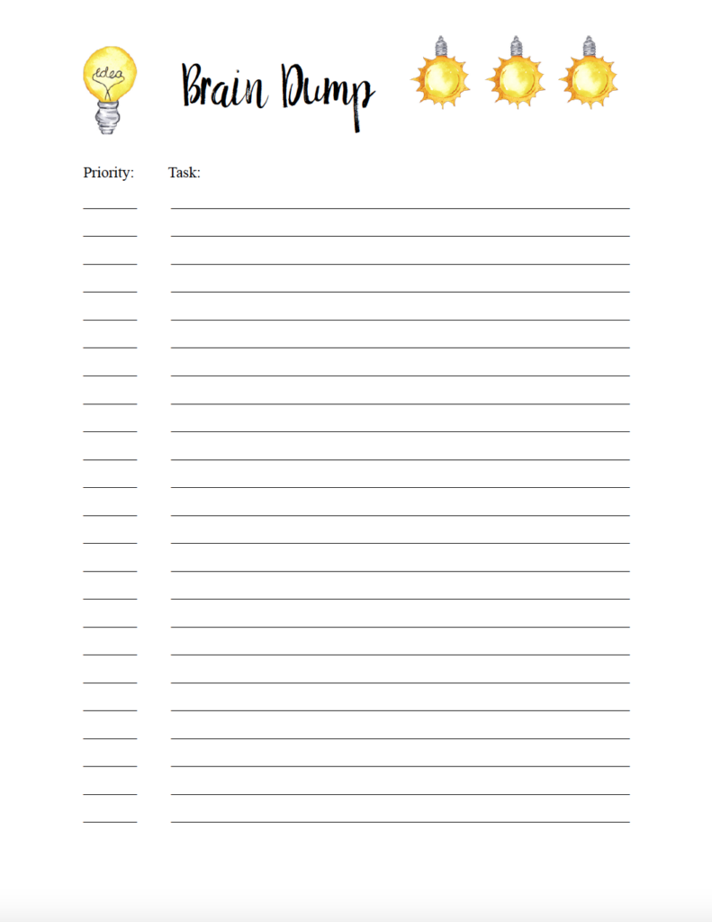 Prioritized brain dump worksheet