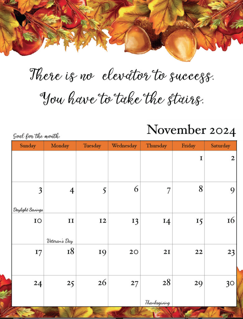 November 2024 free printable monthly motivational calendar