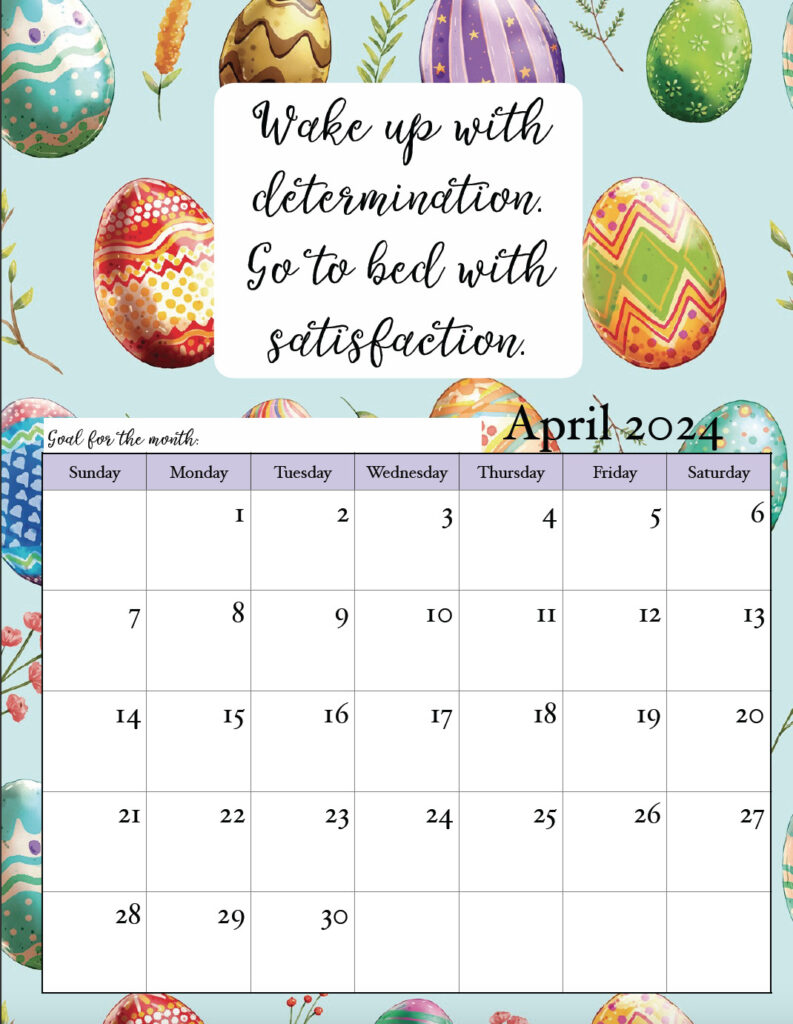 April 2024 free printable monthly motivational calendar
