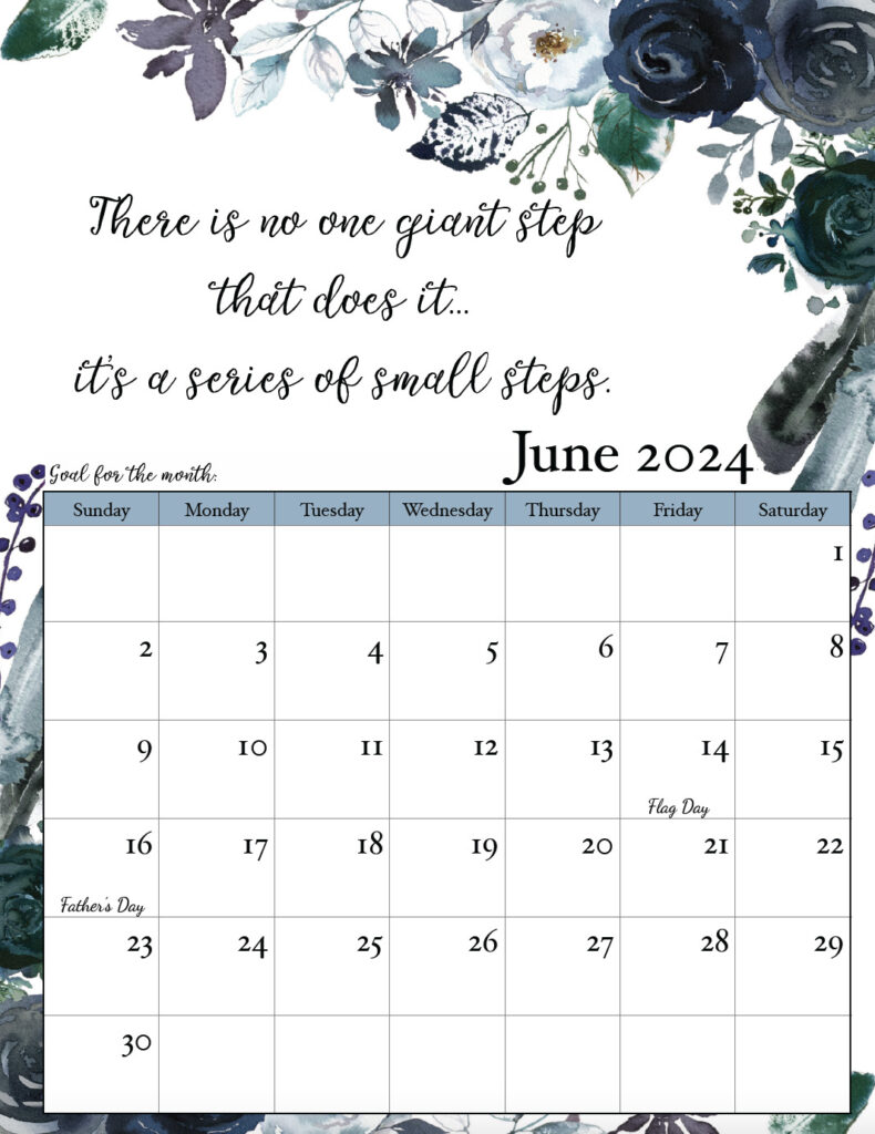 June 2024 free printable monthly motivational calendar