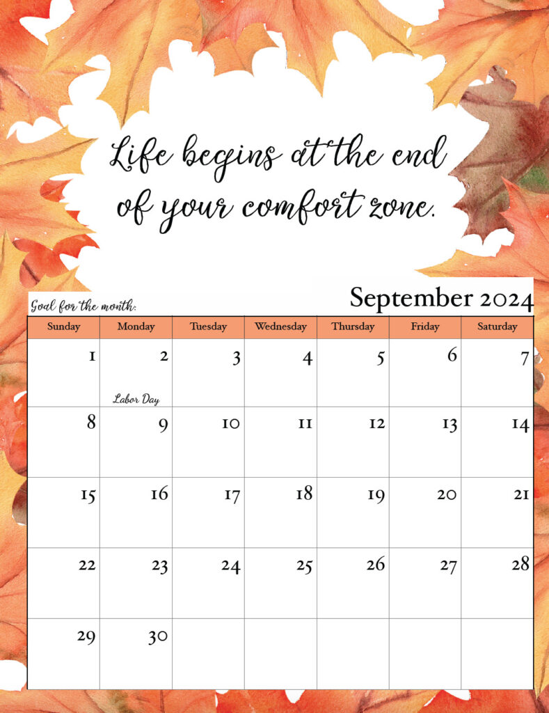 September 2024 free printable monthly motivational calendar