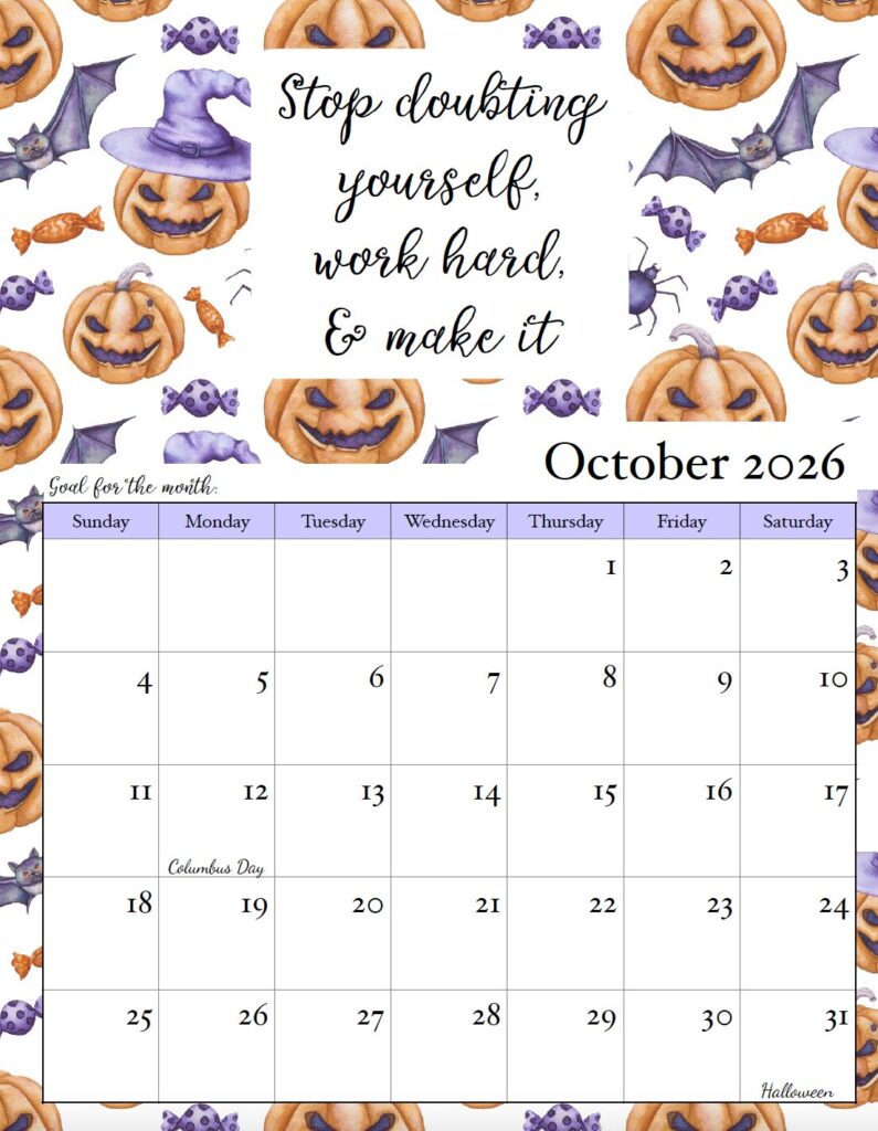 October 2026 Monthly Motivational Calendar
