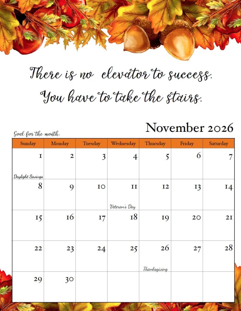 November 2026 Monthly Motivational Calendar