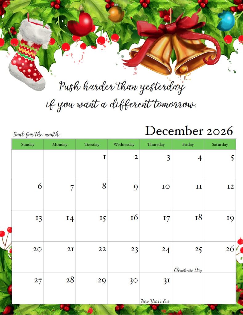 December 2026 Monthly Motivational Calendar