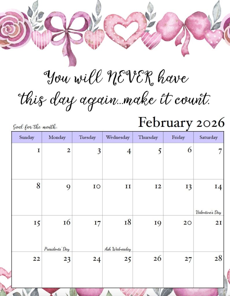 February 2026 Monthly Motivational Calendar