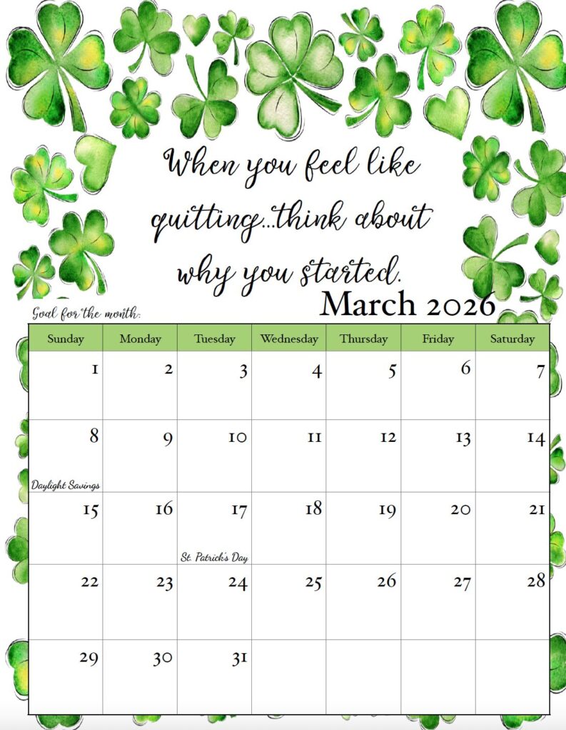 March 2026 Monthly Motivational Calendar