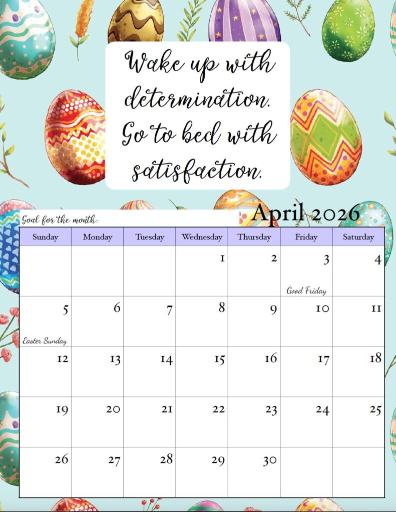 April 2026 Monthly Motivational Calendar