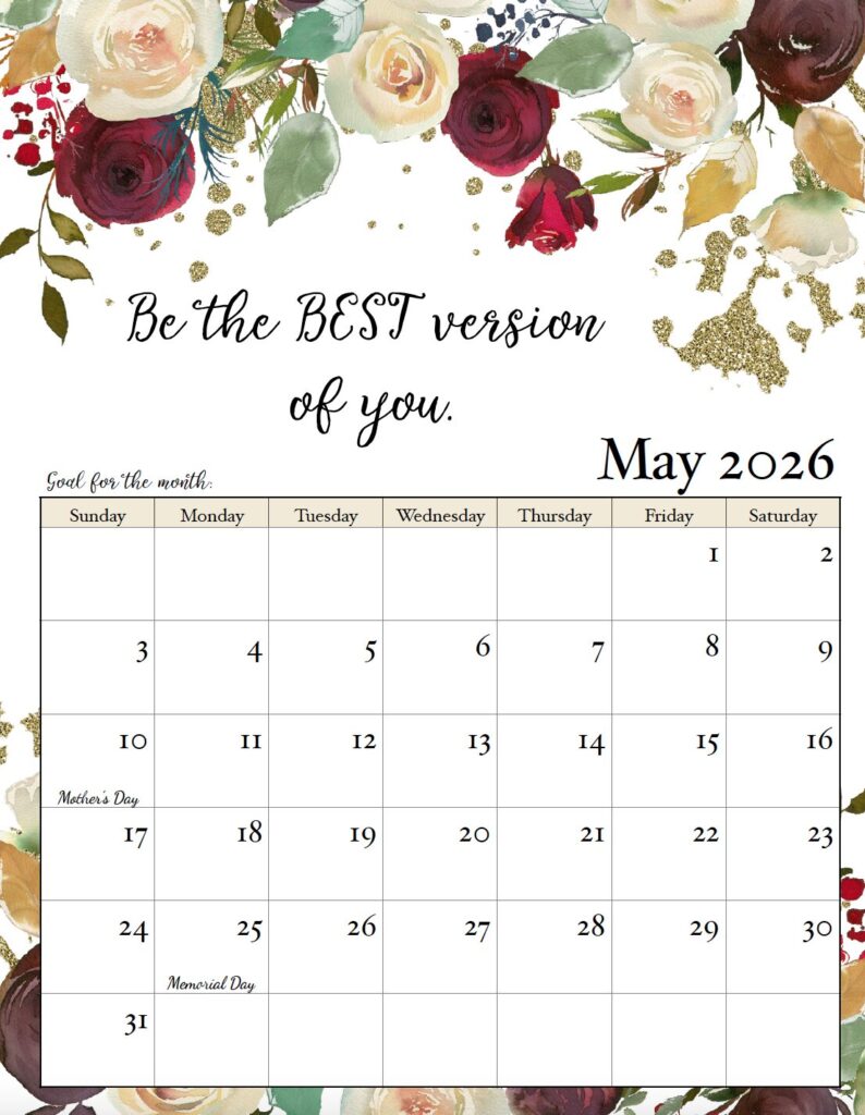 May 2026 Monthly Motivational Calendar