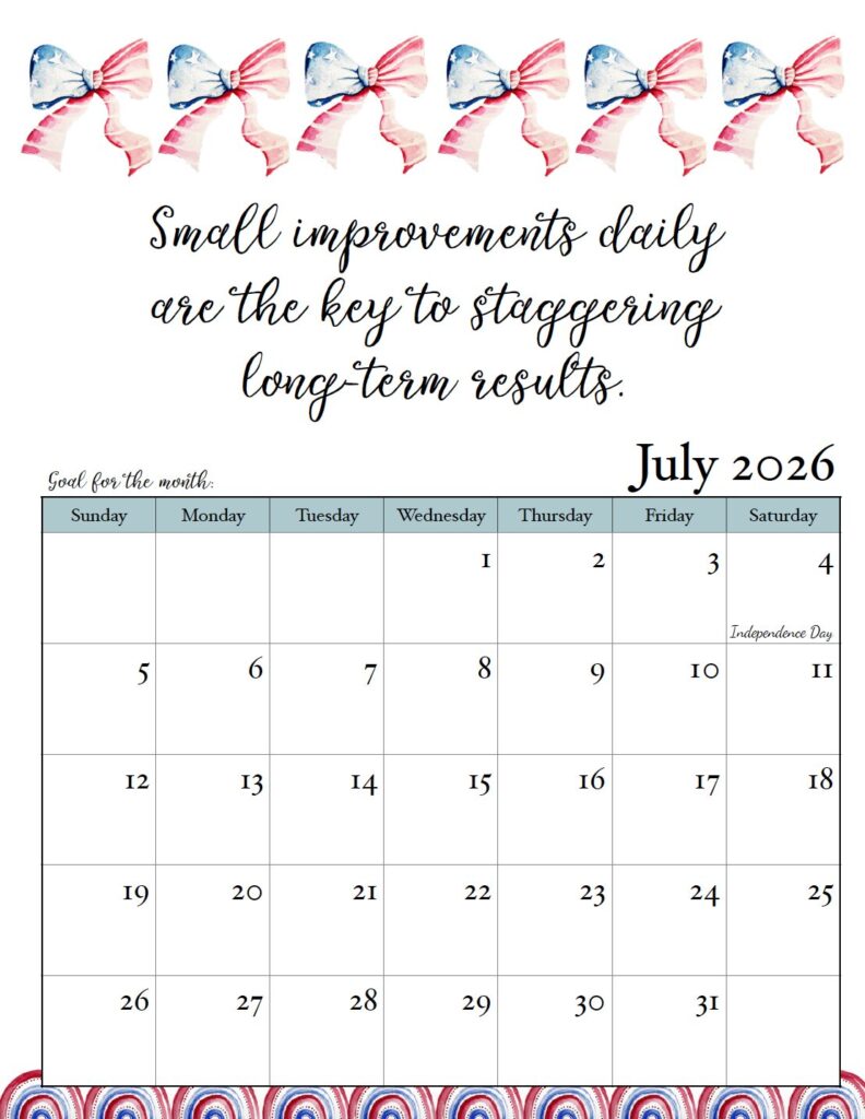July 2026 Monthly Motivational Calendar