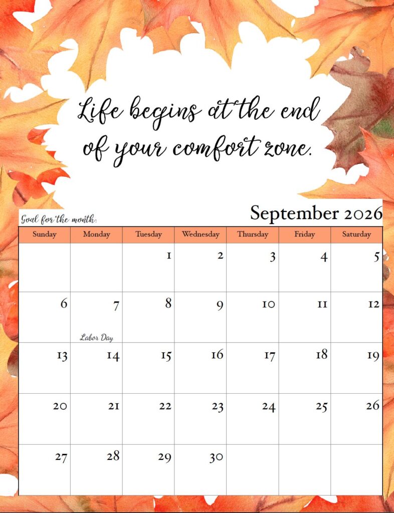 September 2026 Monthly Motivational Calendar