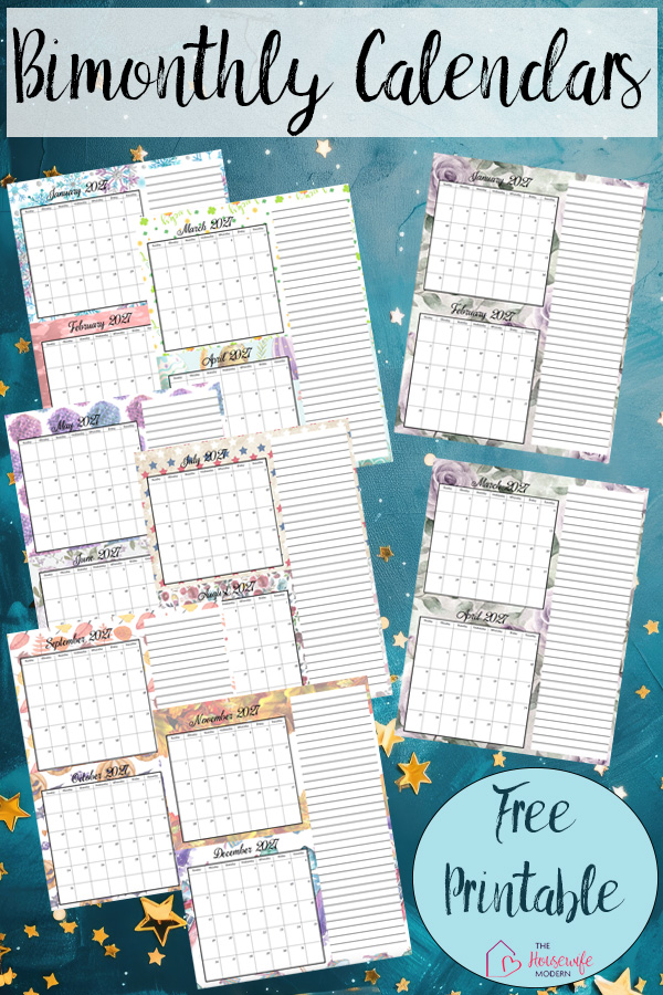 Free printable 2027 two month calendars in PDF format. Choose from a beautiful floral design or a festive holiday-themed calendar. Two months per page for easy planning, scheduling, appointments, and organization.