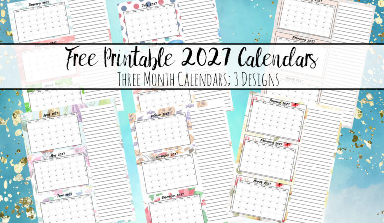 Download free printable 2027 three month calendars in PDF format! These printable quarterly calendars include beautiful floral, holiday-themed, and elegant rose gold marble designs. Perfect for planning at home, school, or the office.