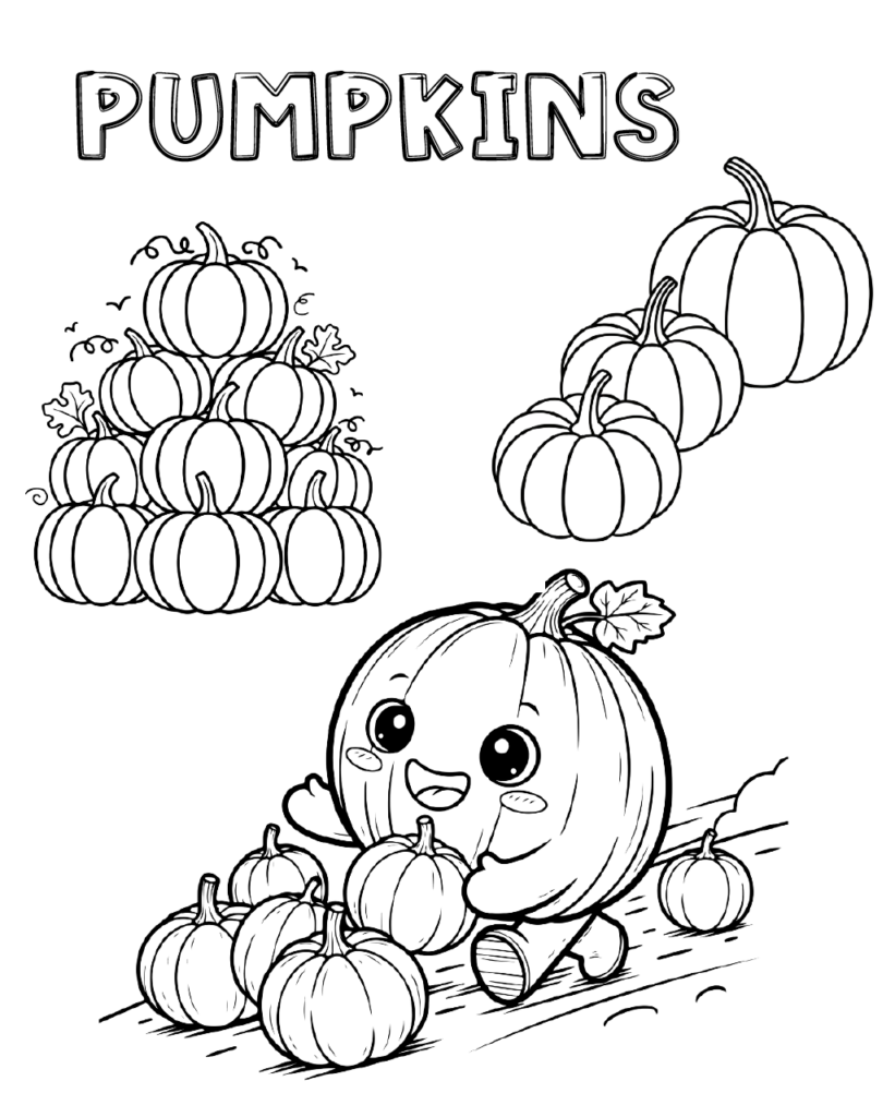 Free printable pumpkin coloring pages for kids. These fun fall coloring sheets are perfect for pumpkin-themed lessons, classroom activities, homeschool, and autumn celebrations.