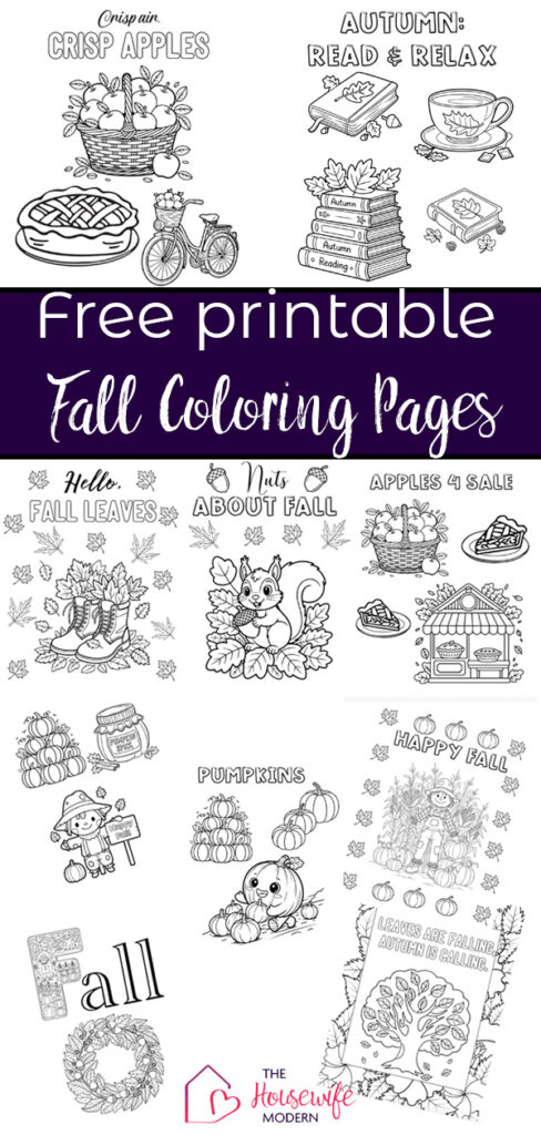 Free printable fall coloring pages for kids featuring fun autumn-themed designs: apples, pumpkins, leaves, scarecrows, and more. Perfect for classrooms, quiet time, rainy days, and fall activities for kids.