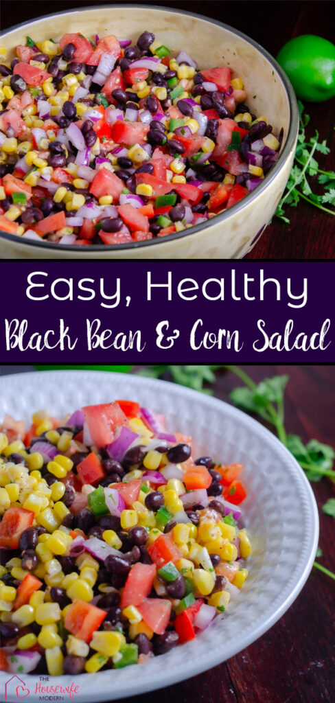 This quick and easy black bean and corn salad combines corn, black beans, tomatoes, jalapeños, red onion, red pepper, cilantro, and lime for a flavor-packed salad. No mayo, naturally gluten-free, and a healthy side dish.